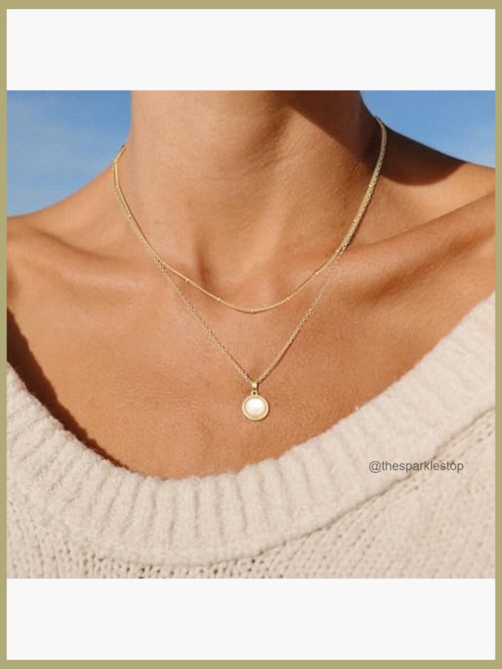 14K Gold Plated Layered Necklace Set Dainty Stacking Chains Trendy Pendant - Picture 3 of 7